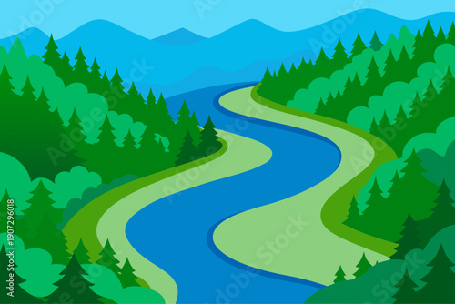 Serene river flowing through a dense forest