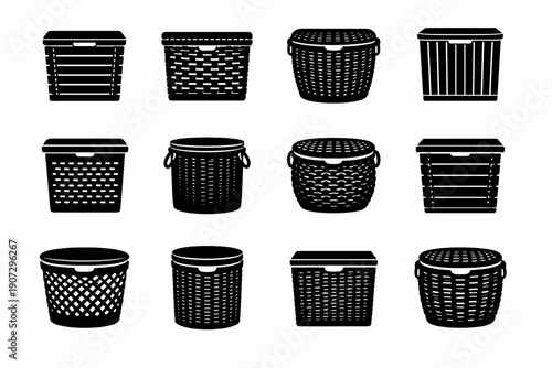 Basket image fiber breathable simple icon generation hamper rattan body vector sustainable