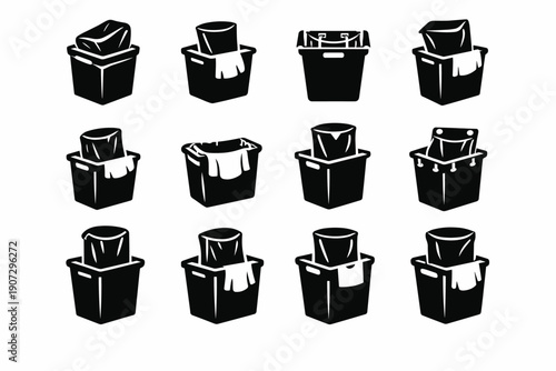Setup system icons sack hamper solid interior vector icon inner laundry serviceable