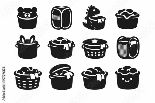 Basket generation icon daily laundry playful family simple solid vector image wash