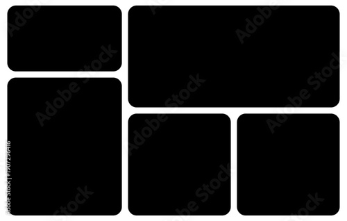 Template photo collage 5 pictures empty black color for moodboard, album, bento modern graphic design element