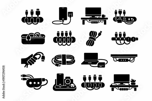 Cable icon marker organizer concept efficiency form workspace vector support icons routine