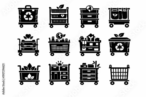 Utility rolling generation simple storage green vector system image icon cart organizer