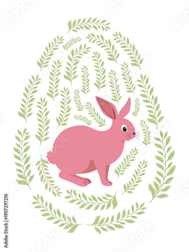 An Easter egg with a painted Easter bunny and floral designs. Kids egg games. He is risen, Happy Easter