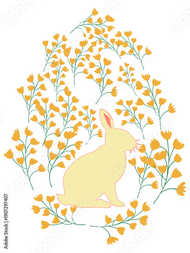 An Easter egg with a painted Easter bunny and floral designs. Kids egg games. He is risen, Happy Easter