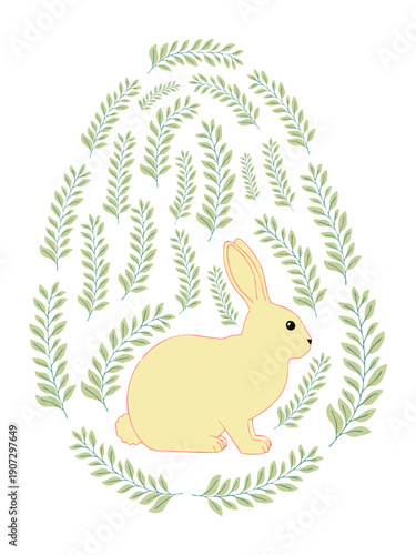 An Easter egg with a painted Easter bunny and floral designs. Kids egg games. He is risen, Happy Easter