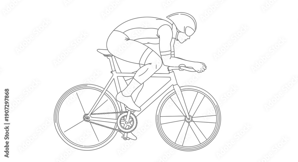 Fototapeta premium Male cyclist riding a road bicycle with dynamic motion on an isolated white background.