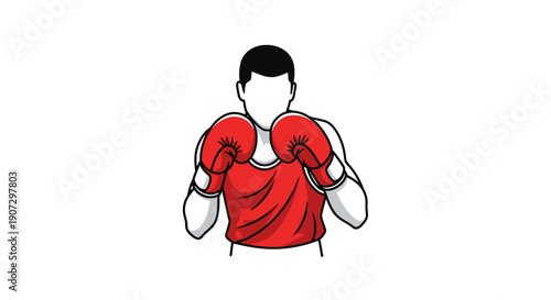 Confident Male Boxer Posing with Red Gloves Ready for Fight in Bright Studio