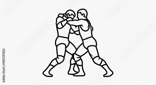 Two wrestlers grappling in an intense competitive match on an isolated white background.