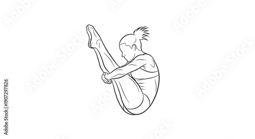 Female diver performing a tuck dive with grace and focus on an isolated white background.