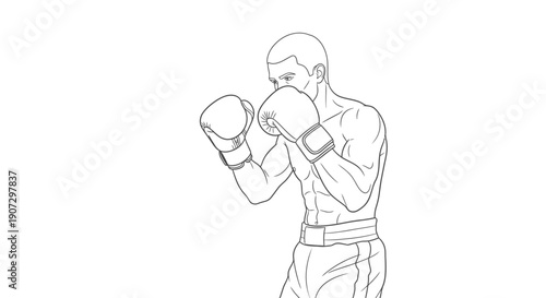 Powerful Male Boxer Posing with Gloves Ready for Fight, Isolated White Background