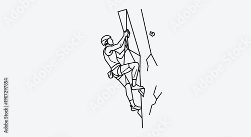 Male rock climber ascending a steep rock face with determination and strength in a bright studio setting.