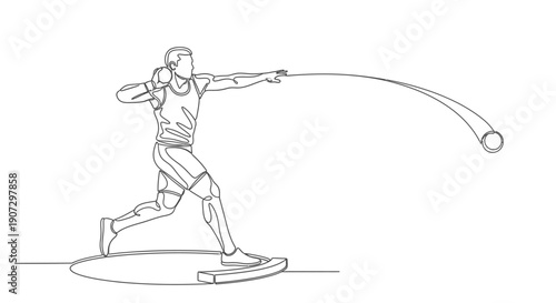 Male shot putter throwing a shot put with explosive power and focus in a bright studio setting.