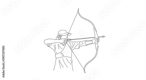 Archer aiming a bow and arrow with intense focus and precision on an isolated white background.