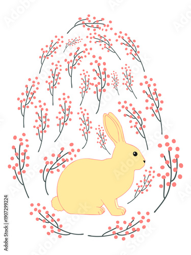 An Easter egg with a painted Easter bunny and floral designs. Kids egg games. He is risen, Happy Easter