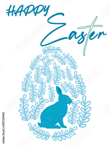 An Easter egg with a painted Easter bunny and floral designs. Kids egg games. He is risen, Happy Easter