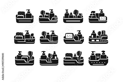 Icon dishwashing functional sponge generation caddy image hygiene design routine organizer vector