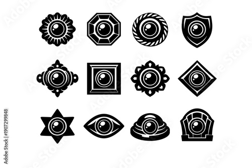 Lens housing visual hardware decorative sculptural aid vector generation icon image simple