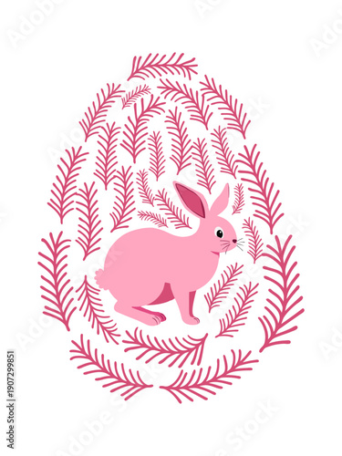 An Easter egg with a painted Easter bunny and floral designs. Kids egg games. He is risen, Happy Easter