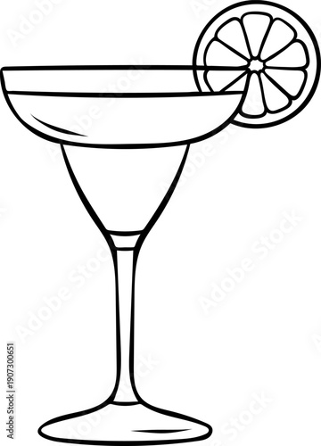 daiquiri with lemon icon in black and white doodle sketch style. Refreshing summer cocktail for party invitations, menu or packaging