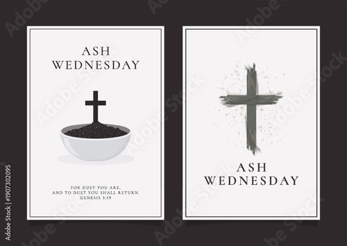 Ash Wednesday christian lent minimalist flyer set vector illustration.