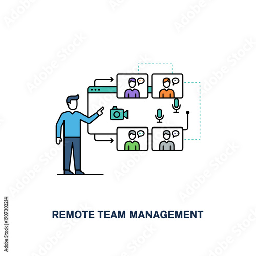 Remote team management and virtual collaboration concept