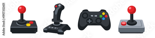 Collection of diverse video game controllers and joysticks for retro and modern gaming