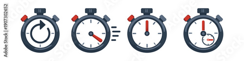 Set of four stopwatch icons representing different time measurement concepts and actions