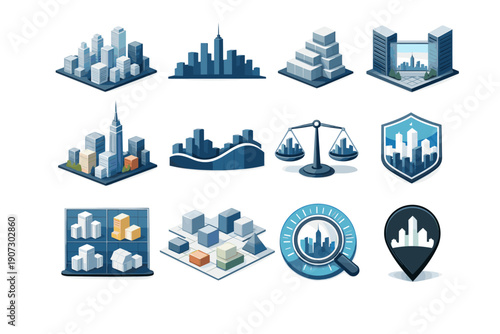 Skyline urban vector harmony massing curve set seal visual icon shape clarity