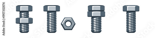 Collection of various bolts and nuts, isolated on a white background