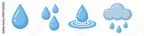Collection of stylized water drops and a rain cloud illustration