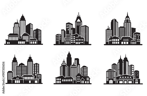 city_there_are_tall_buildings_in_the_image_there_is_a_white_background_behind_the_image_with_black_shadows