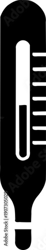 A black and white illustration of a thermometer on transparent background silhouette