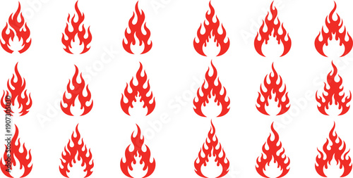 A collection of stylized flame icons in various shapes, suitable for warning signs or graphic elements