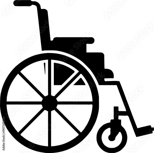 A black silhouette of a wheelchair on transparent background