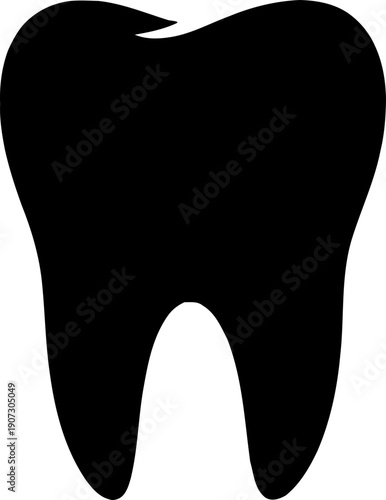 A black silhouette of a tooth on transparent background