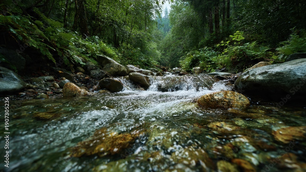 Obraz premium Lush Forest Stream with Rocks