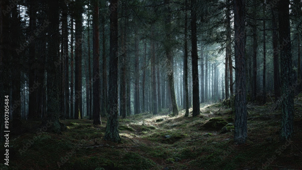 Fototapeta premium Misty Forest Sunlight