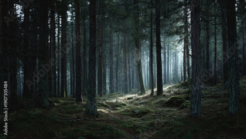 Misty Forest Sunlight