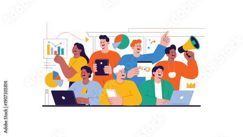 Diverse Team Celebrating with Laptops in Modern Office