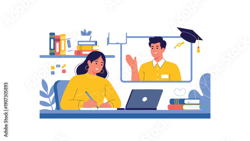 Woman Learning Online with Male Professor