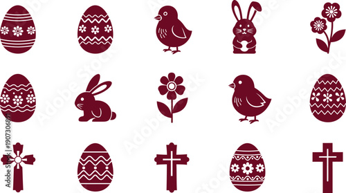 Easter icons set isolated on transparent background