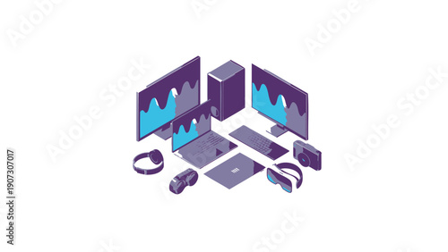 Isometric Smart Home Devices with Screens and Gadgets