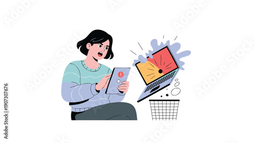 Woman Deleting Credit Card Information on Laptop