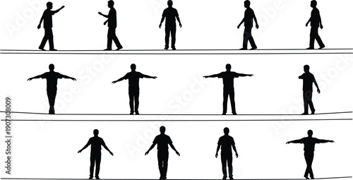 Silhouette Vector Set of a Man in Various Poses Including Walking Standing and Gesturing for Urban Life and Character Design