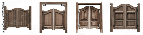 Rustic Western Saloon Doors Collection, Vintage Wooden Swinging Cafe Bar Gates, Wild West Tavern Entrance Decor, Isolated PNG White Background