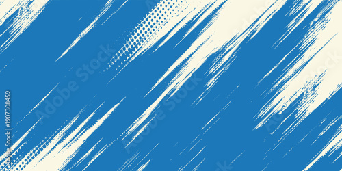 Grunge grainy blue brush stroke with spray texture. Hand drawn distress damaged vintage banner with zigzag bold line. Rough thick brush stroke texture. Spray paint effect vector background.