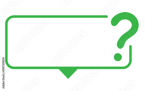 Question Mark Dialogue Box: A green, minimalist question mark sits beside a speech bubble, perfect for illustrating ideas, questions, or dialogue in a clean and approachable style.