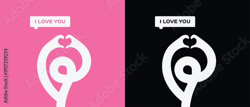 Abstract wavy character hands forming heart shape with i love you speech bubble for romantic relationship concept