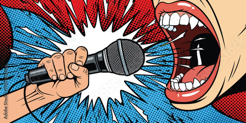 A rebel character's hand delivers a powerful punch in this pop art comic book vector illustration, featuring a graffiti-style fist sign and human face design